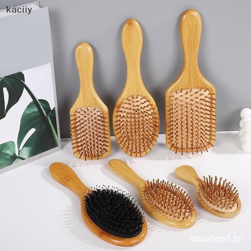 Escova de cabelo de bambu, antiestática natural, pente de madeira para massagem do couro cabeludo, ferramenta de modelag