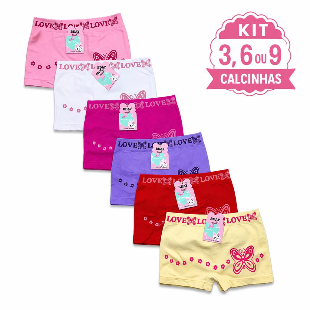 Kit até 9 Calcinhas microfibra Box Shortinho Infantil Estampada Premium Juvenil Presente Meninas 0 a 16 anos Vestido