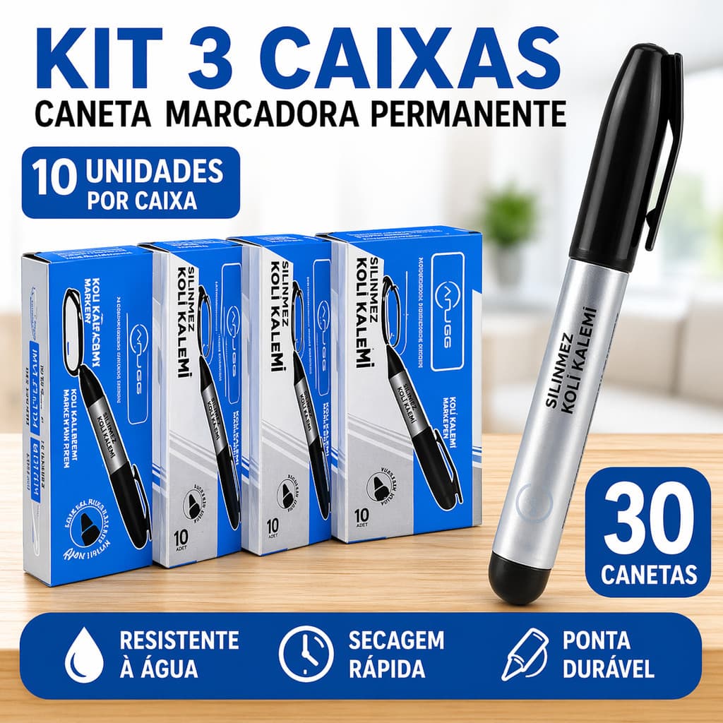 Caneta Permanente Kit 30 Marcador Preto Vermelho Escrita Forte