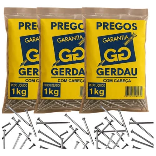 Kit 3kg Prego Gerdau 17x27 Polido Com Cabeça 2.1/2x11 3 Mm 6.21 Cm