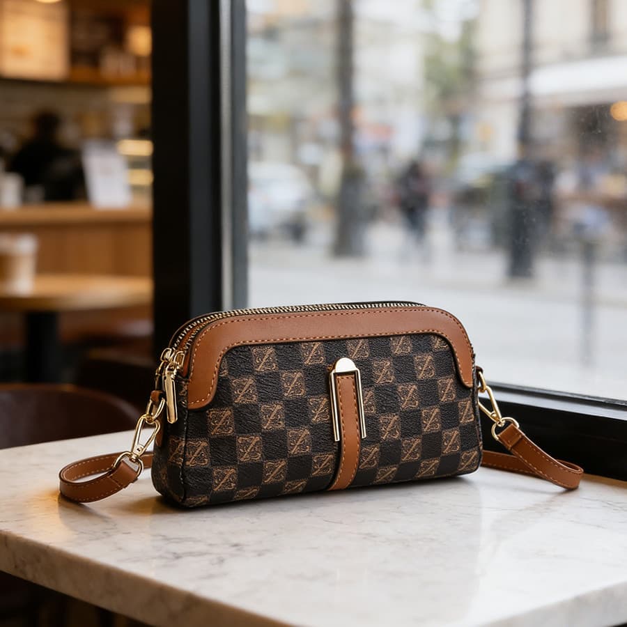 Marissa Bolsa Transversal Feminina Quadriculada Duas Zíperes X12