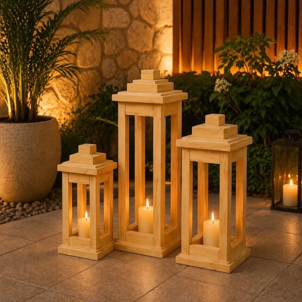 Kit 3 Lanternas de Madeira Pinus Decorativas Para Sala Festa Casamento Decoração Luxo