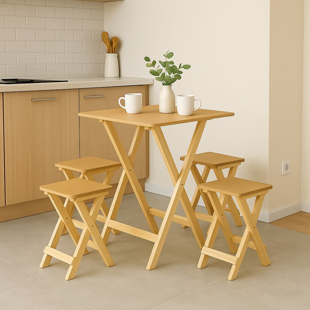 Conjunto Mesa Dobrável com 2 Banquetas – Madeira/MDF para Cozinha, Varanda e Área Gourmet Qualidade Premium