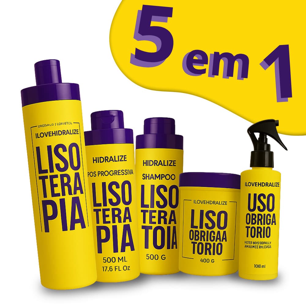 Kit Lisoterapia 5 em 1 Liso Extremo Sem Formol Progressiva Máscara Protetor Shampoo Condicionador