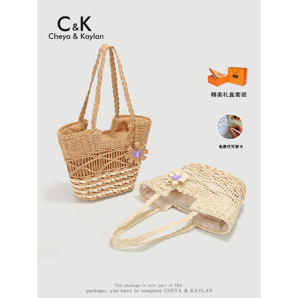 CHEYA & KAYLAN Bolsa de palha Casual de grande capacidade feminina verão à beira-mar férias praia bolsa de ombro tecido