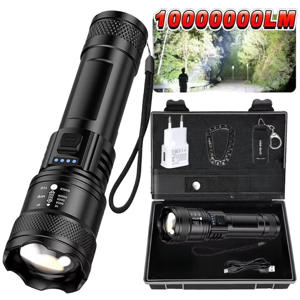 Lanterna super brilhante usb recarregável led lanterna tática de longo alcance