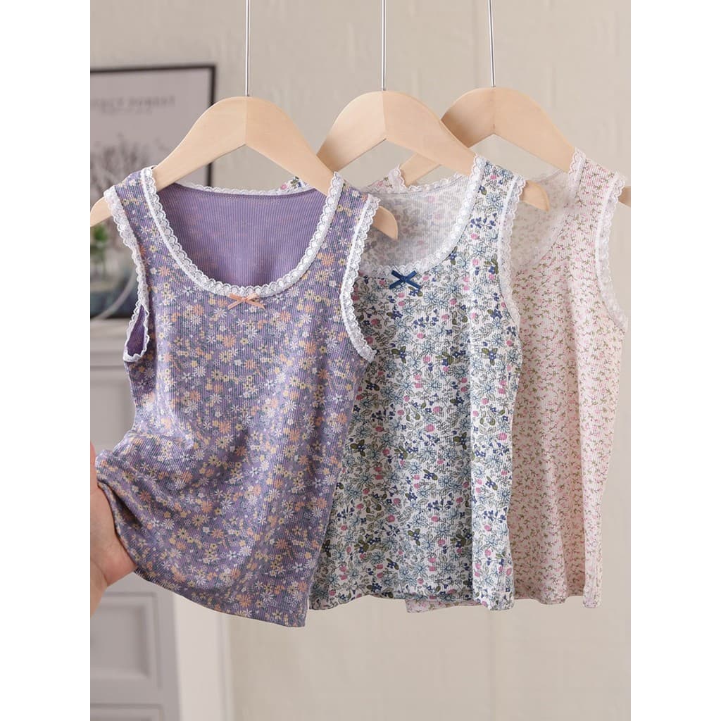Mipink Guoguo Youkesi Renda Stretch Meninas Colete Floral Meninas Colete de Fundo Sling Fino