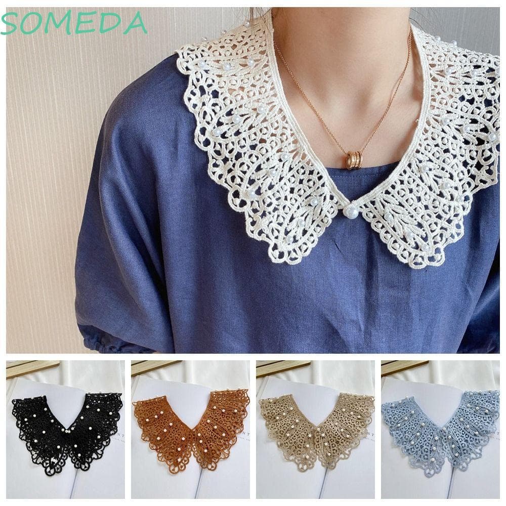 SOMEDA Renda Gola Falsa , Vestido Decorativo Ombro Pérola Decoração Camisa , Xale Destacável