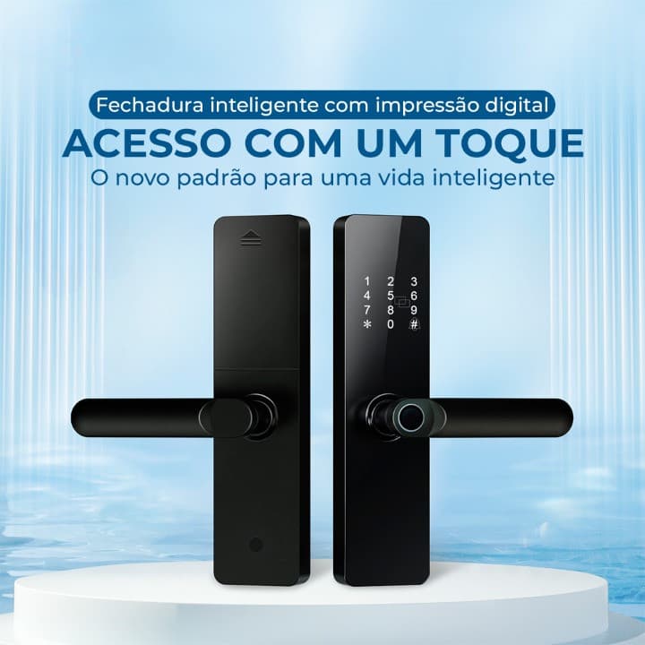 Fechadura Digital Inteligente 6 em 1 com Biometria, Senha Touch e Controle App