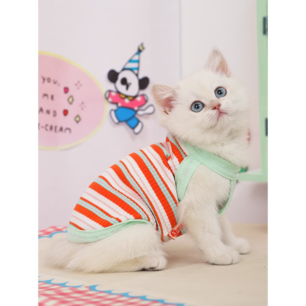Roupas de gato verão fino gatinho Muppets prata gradiente estilingue inglês curto gato verão Anti-fiapos gatinho colete