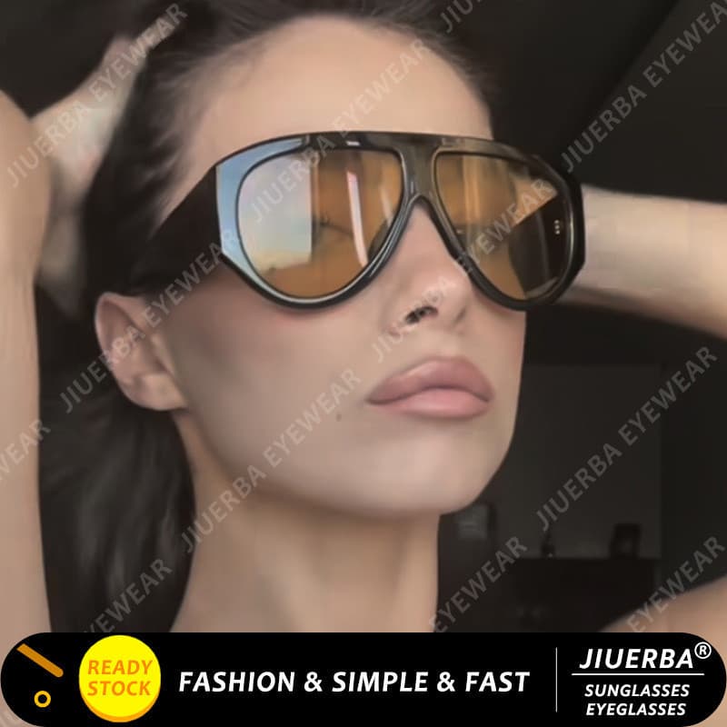 (JIUERBA) Óculos de sol femininos estilo aviador de armação grande, moda vintage estilo ocidental