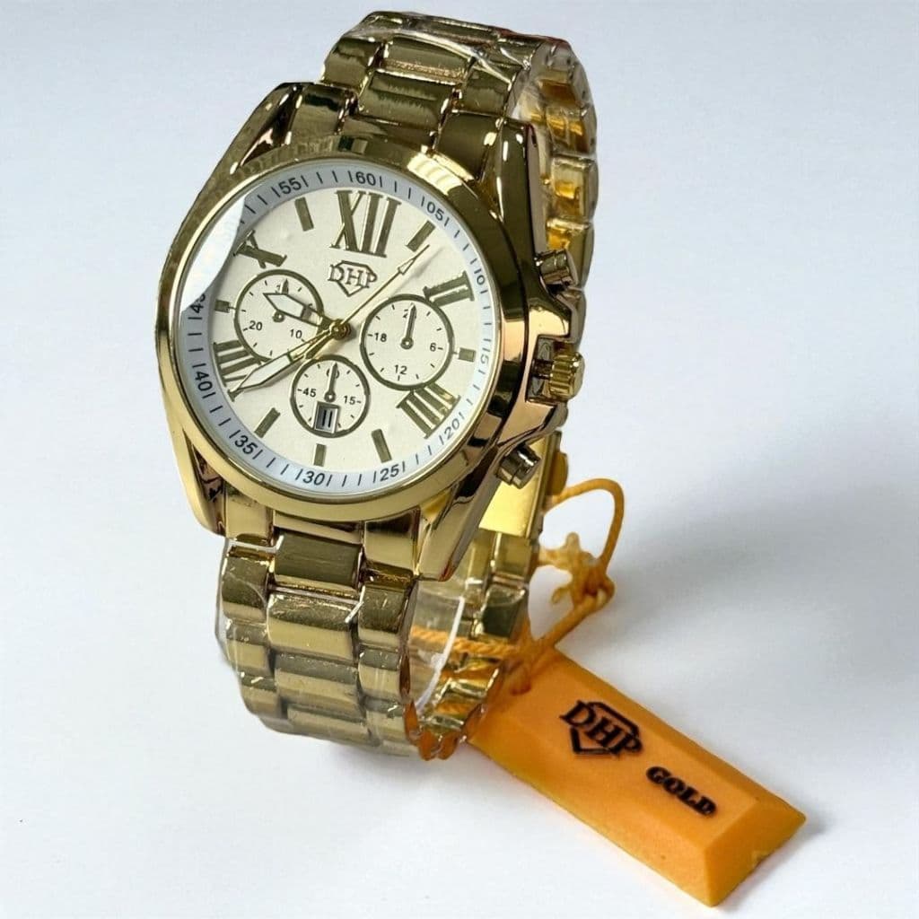Relógio DHP Gold Luxo À Prova D’Água Unissex Elegante Moda Tendência DHP7