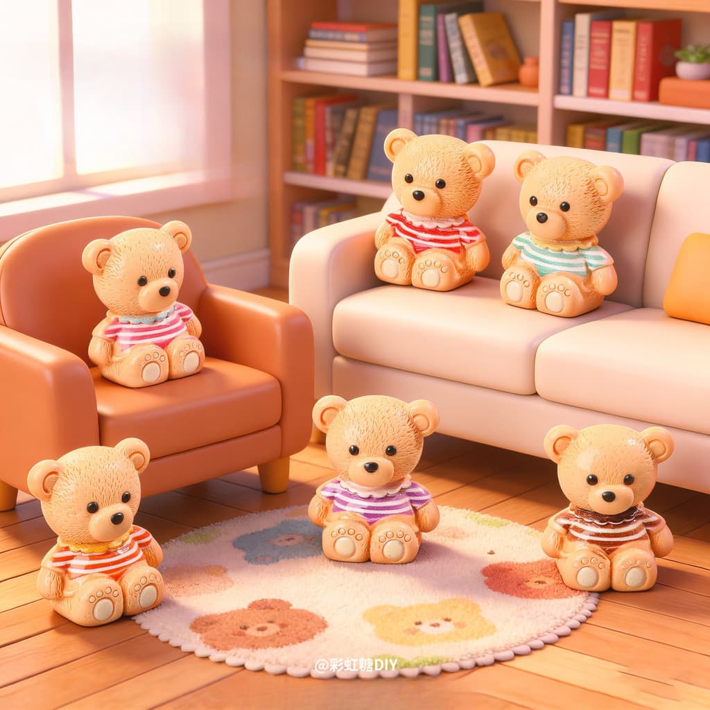 6 Pçs/set Urso Dos Desenhos Animados Animal Miniaturas Mini Figuras Decoração Do Jardim De Fadas Musgo Terrário Micro Pa