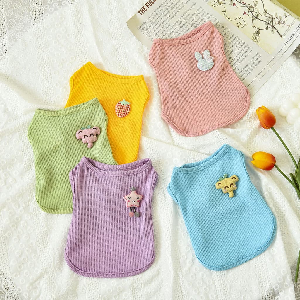 [Brasil Summer Limited] Pet Waffle Macaron Color Colete Universal para Gatos Cães Camisa Pequena Respirável Legal Simple