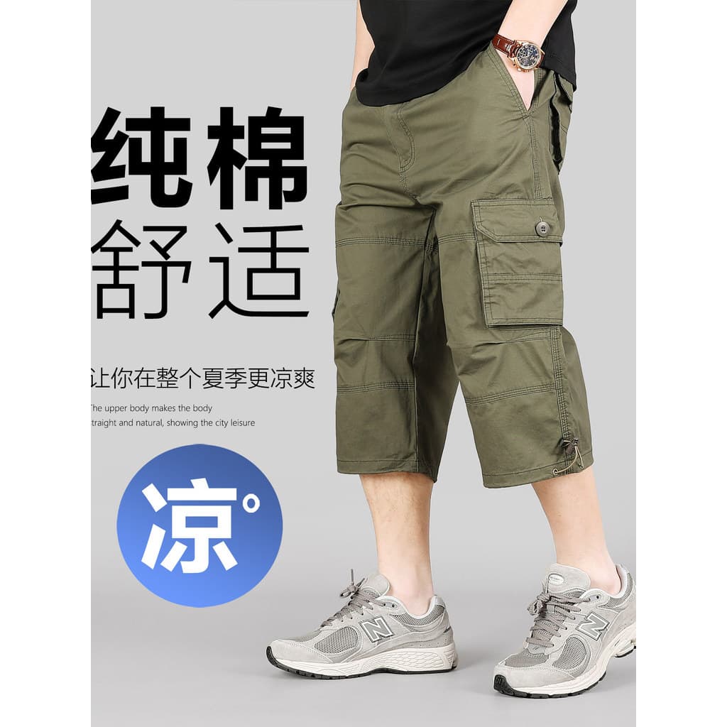 Novo produto verão estilo fino puro algodão masculino Multi-bolso solto sobre o joelho calças cortadas calças casuais ma
