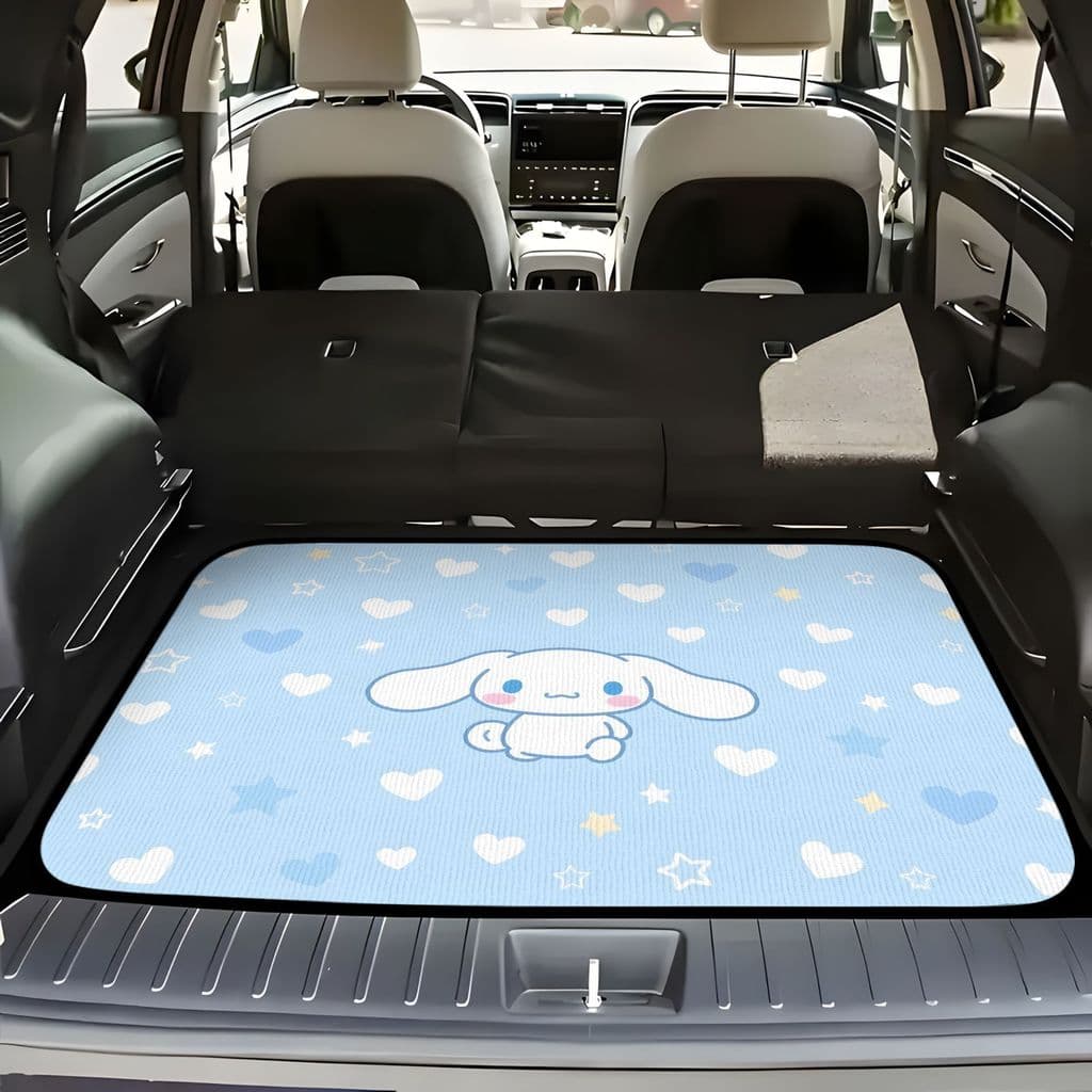 Tapete de porta-malas de carro Yugui Dog: um lindo tapete de tecido azul com padrão de estrela em formato de coração, ad
