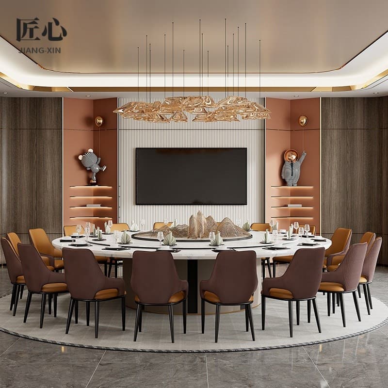 Hotel mesa de jantar cadeira combinação moderna simples ardósia mesa redonda pacote macio cadeira jantar conjunto restau