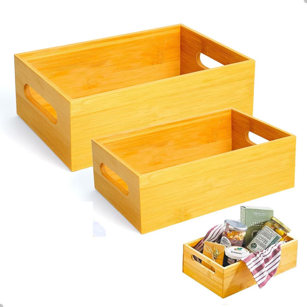 Kit 2 ou 1 Caixa Organizadoras De Bambu Com Alça Cozinha Casa Bambu Natural organizador cesto