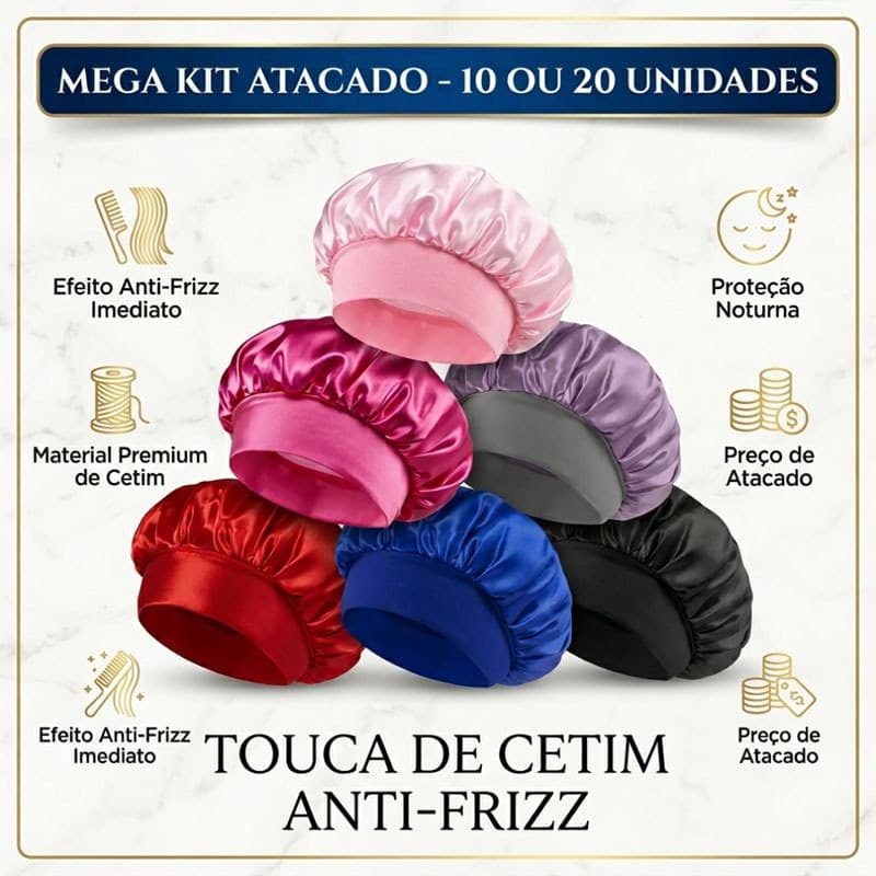 Kit 10 ou 20 Unidades Atacado Touca de Cetim Anti Frizz - da Mesma Cor | Sem Mistura de Tons | Proteção Capilar Noturna