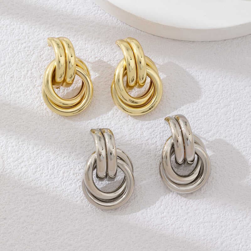 Estilo círculo dourado geométrico torcido Multi-camada torção brincos nicho Design elegante All-Match brincos
