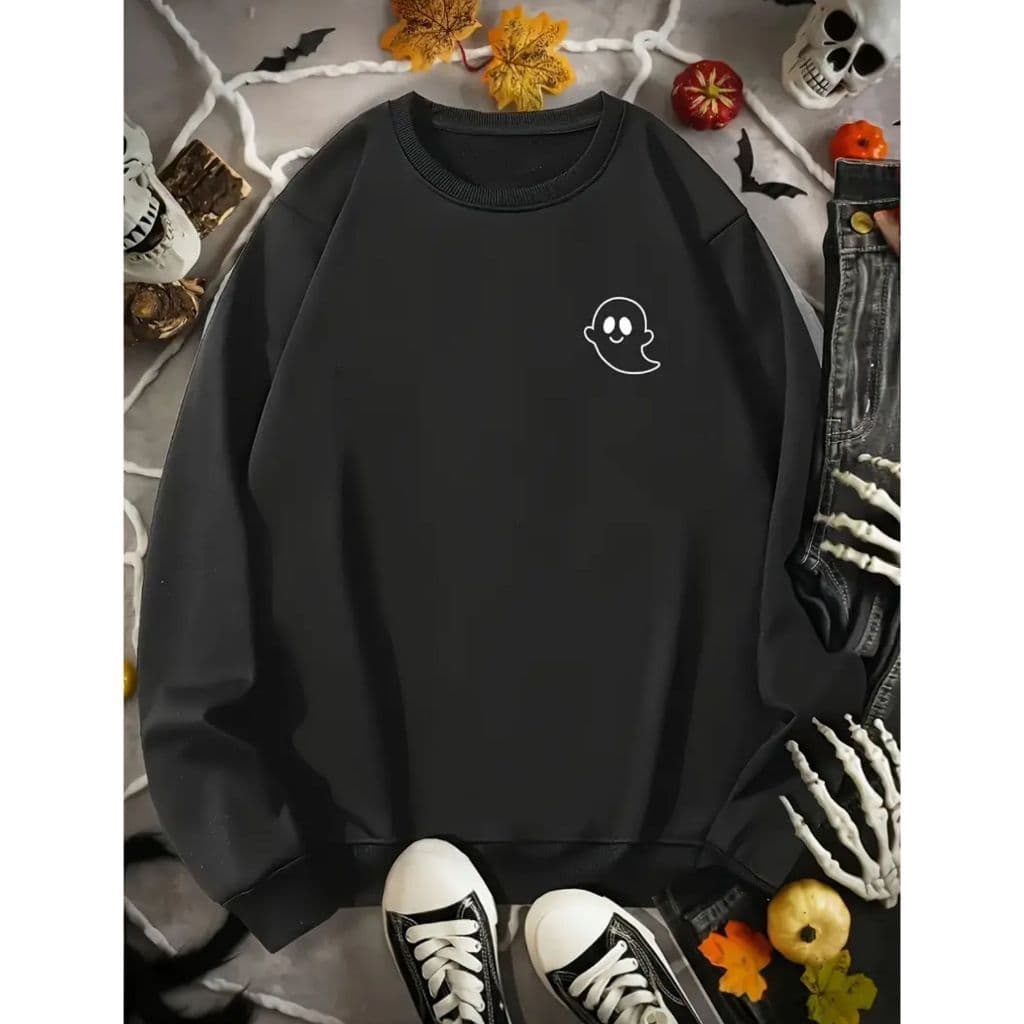 Moletom Careca Fantasma Alegre Gola Redonda Casaco Masculino Feminino Flanelado Unissex Inverno Frio blusa