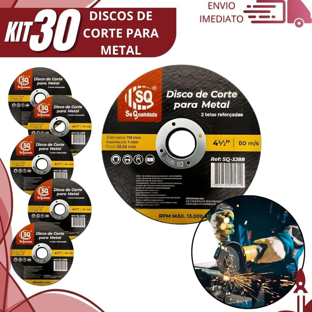 Disco Corte 115mm Fino kit 30/20/10/8 para Ferro e Aço Corte Rápido Uso Doméstico e Profissional