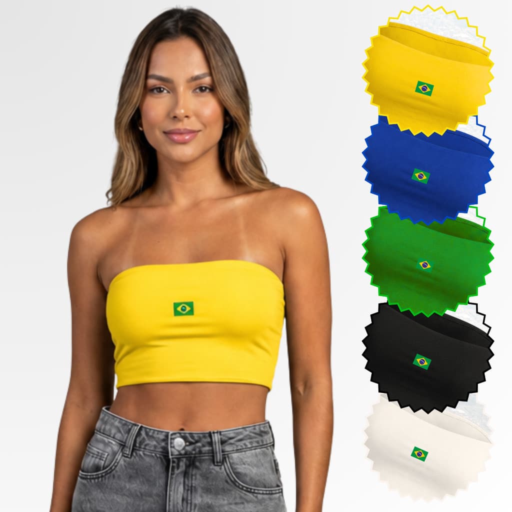 Blusa Feminina Cropped BRASIL Tomara Que Caia Faixa Fit Fitness Academia Blusa Feminina Suplex Forro Casual Comfort