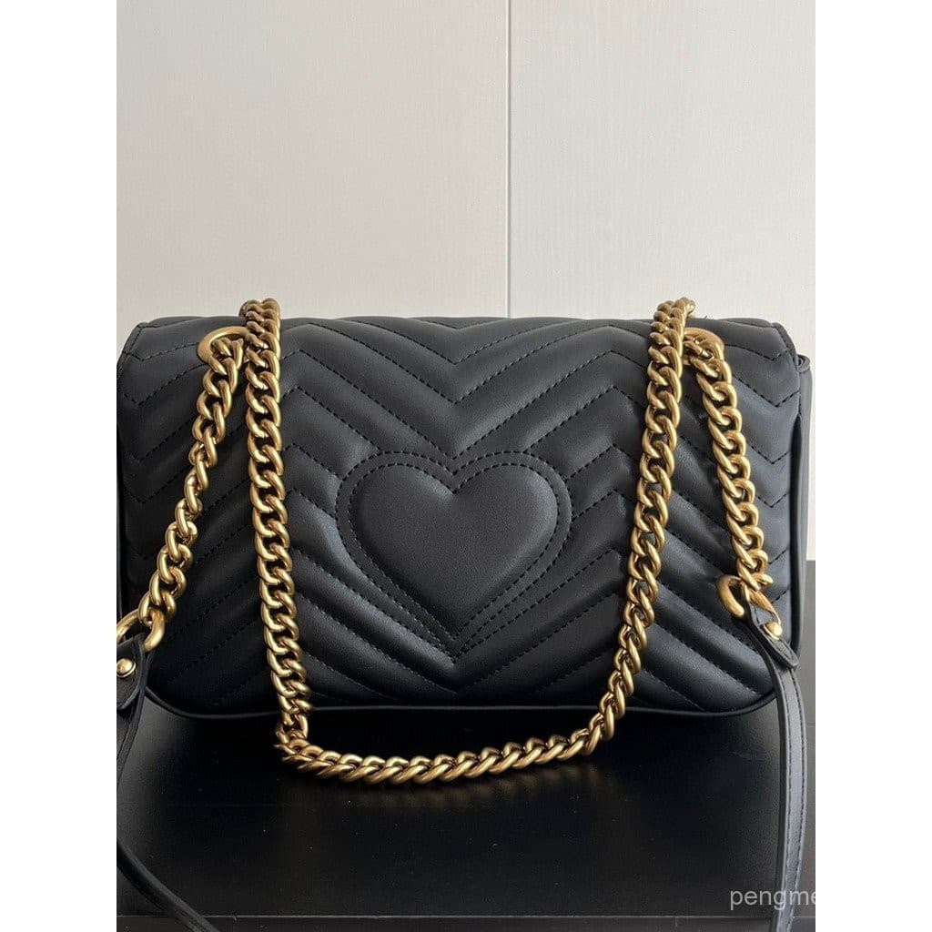 Bolsa de Couro Feminina 941 Marmont com Corrente e Formato de Coração, Bolsa de Ombro Único Transversal com Aba para Tel
