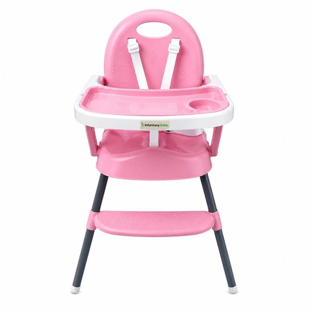 Cadeira Alimentação Infantil 3 Em 1 Rosa Dobrável Booster Alta Baixa Compacta Bandeja Dupla