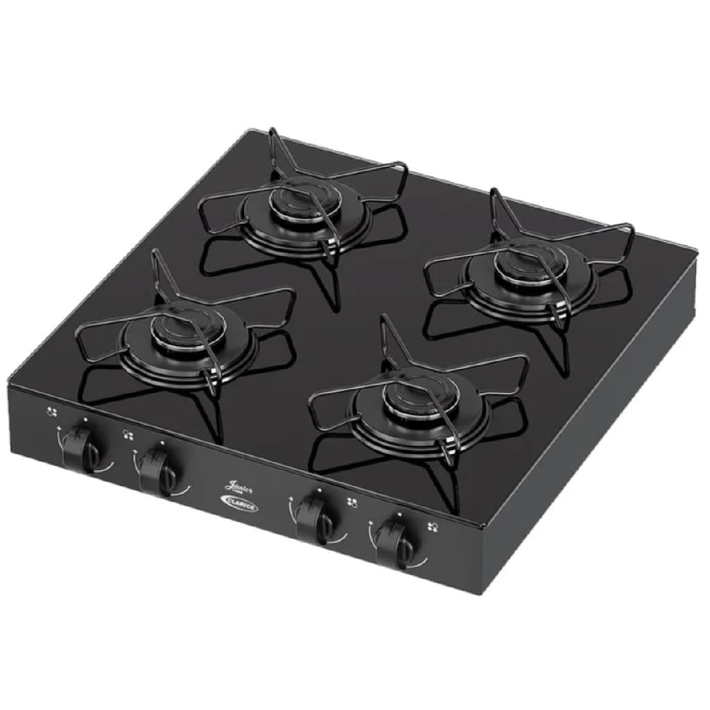 Fogão Clarice Junior Glass Arr Manual Glp 4bcs Preto Fosco
