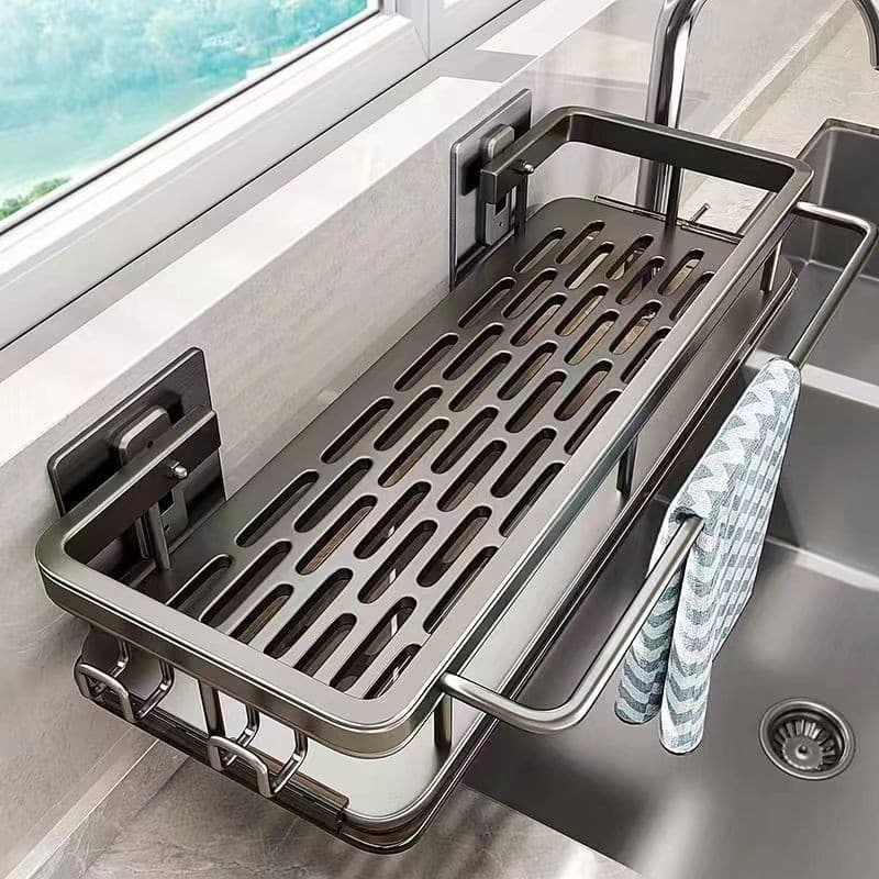 Rack de cozinha sem perfuração, ferramenta útil para lavar louça doméstica, armazenamento de drenagem de líquido, pia de