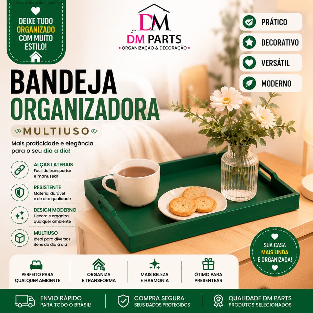 Bandeja Organizadora Decorativa Multiuso Premium | Lavabo Sala Café Banheiro Quarto | Elegante Resistente Moderna