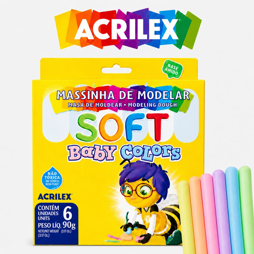 Massinha Infantil Acrilex 6 Cores Pastel Baby Colors 90g