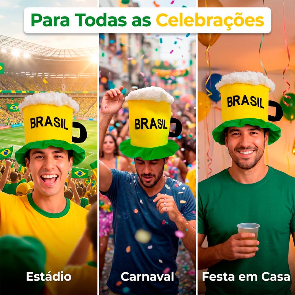 Chapéu de Torcedor Chopp Brasil em Tecido 35x36cm Copa do Mundo