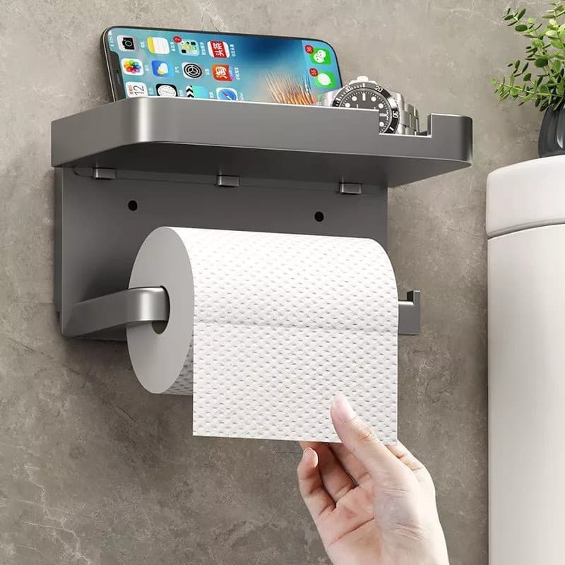 Suporte Papel Higiênico Premium Apoio Para Celular de Banheiro Fixo na Parede Sem Furos BC-114