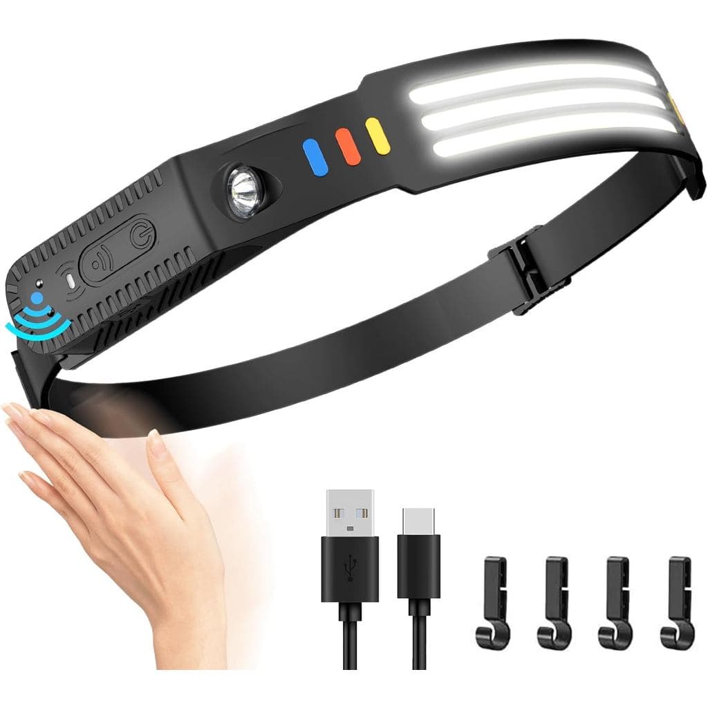Lanterna de Cabeça Recarregável Lsnisni, 230 ° Lanterna de Cabeça LED de Feixe Amplo, Lanterna de Cabeça com Sensor de M