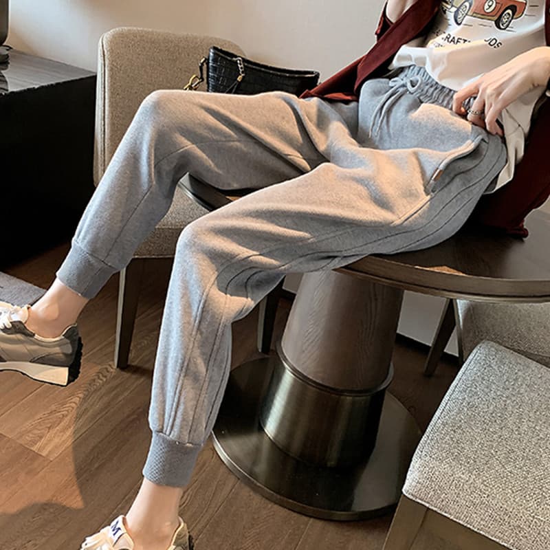 Leggings femininas 2023 primavera outono versão coreana solta mais magro olhar Casual Harem Sweatpants cinza cintura alt