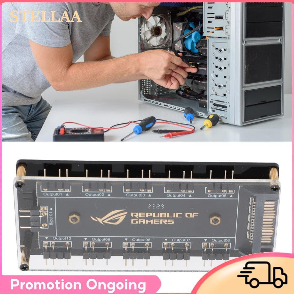 Stellaa Hub argb 5v 3 pinos com caixa acrílica ventilador rgb universal 10 portas para placas-mãe fácil de instalar