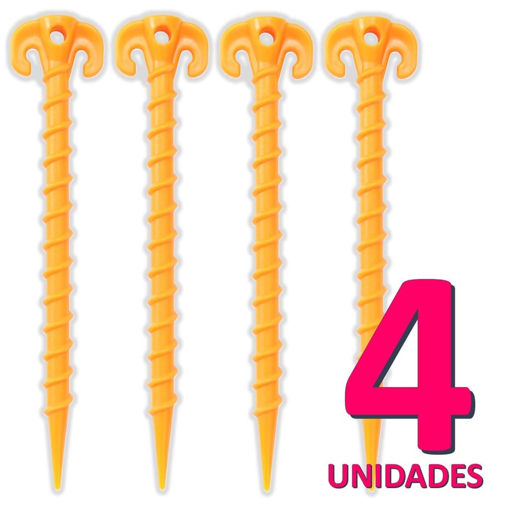 Kit 4 Estacas De Fixação Laranja Rosca 25cm Plástico Resistente Para Barraca Camping E Gazebo