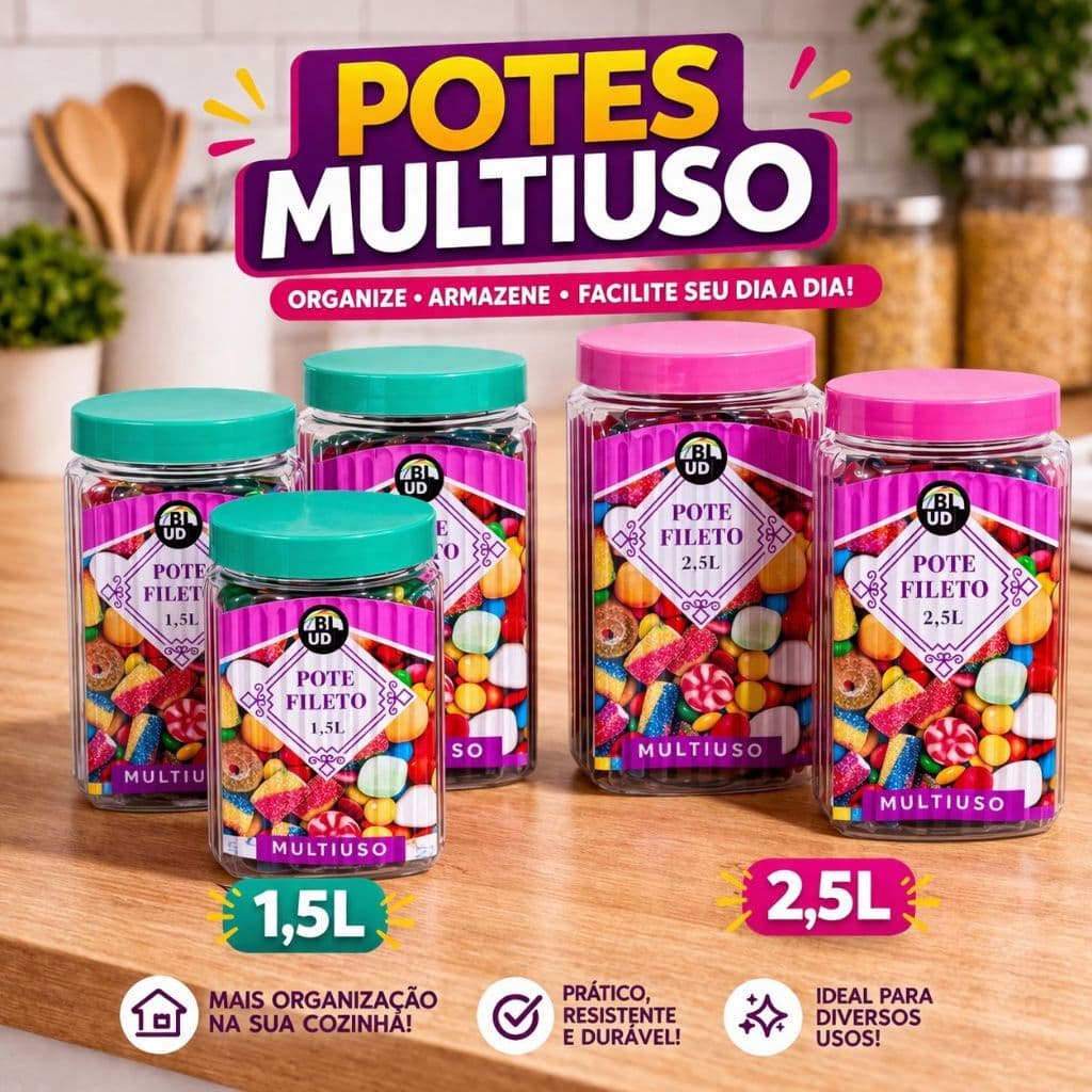 KIT 2 POTES MULTIUSO PLASTICO 1,5 LITROS e 2,5 LITROS