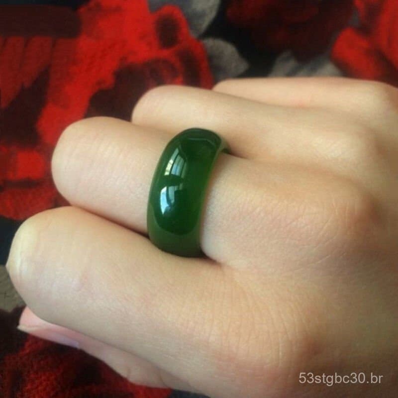 O mesmo anel do deus do azar, anel de jade, anel de jade Hetian verde espinafre, anel masculino e feminino, anel de jade