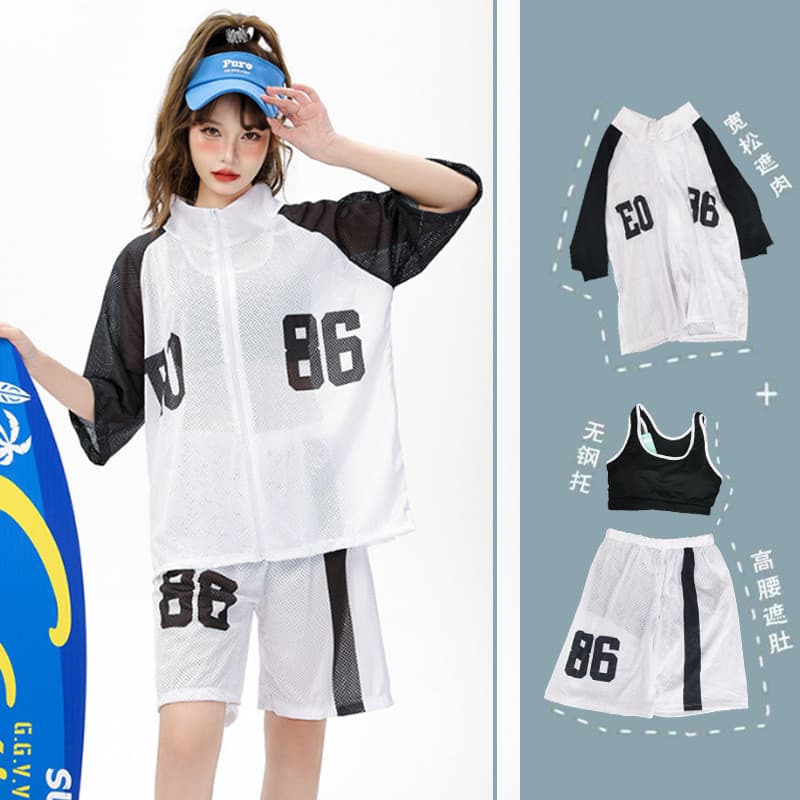 2026 novo estilo esportes maiô feminino calças divididas Boxer conservador mais magro olhar capa barriga tamanho grande