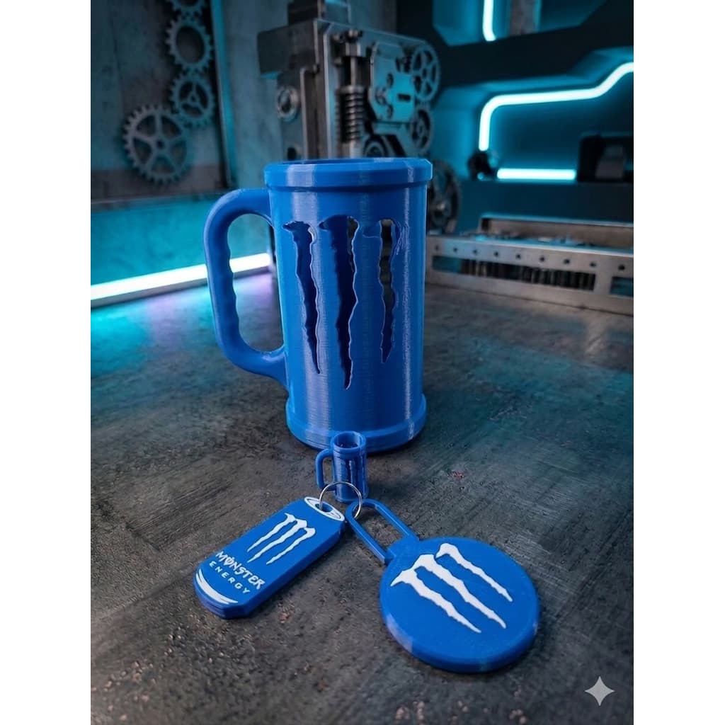 Kit Suporte / Porta Lata / Caneca Energético + Abridor + Tampa + Brinde Exclusivo Chaveiro - Monster