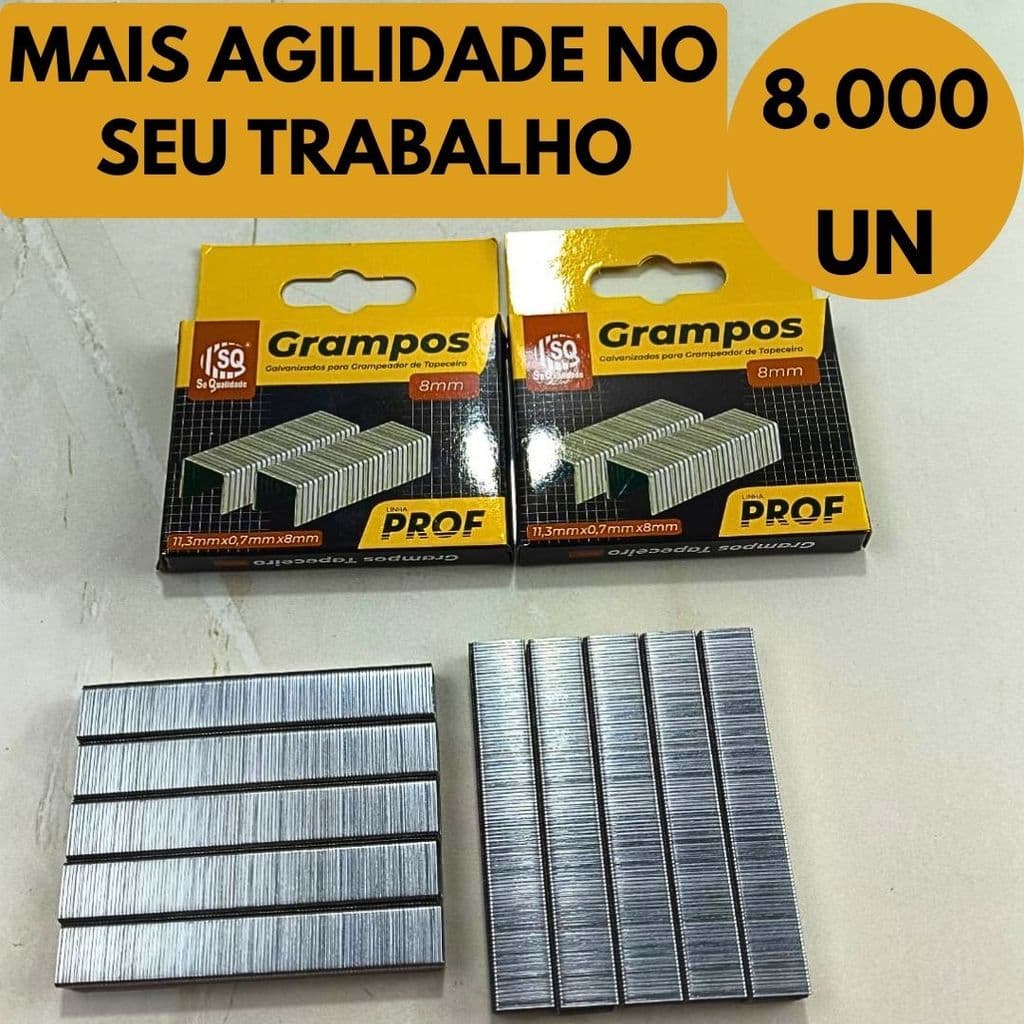 Grampos 8mm 8.000 Unidades Grampeador Profissional Fixação Madeira Estofado Tapeceiro Marcenaria