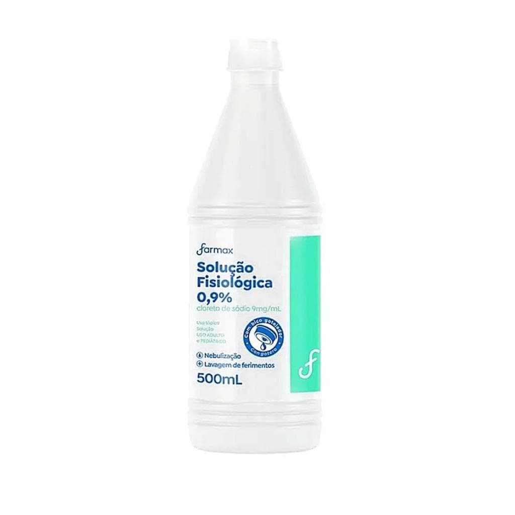 Soro Fisiológico 0,9% Farmax 500ml Solução Estéril Lavagem Nasal Nebulização Limpeza Ferimentos Uso Adulto Infantil