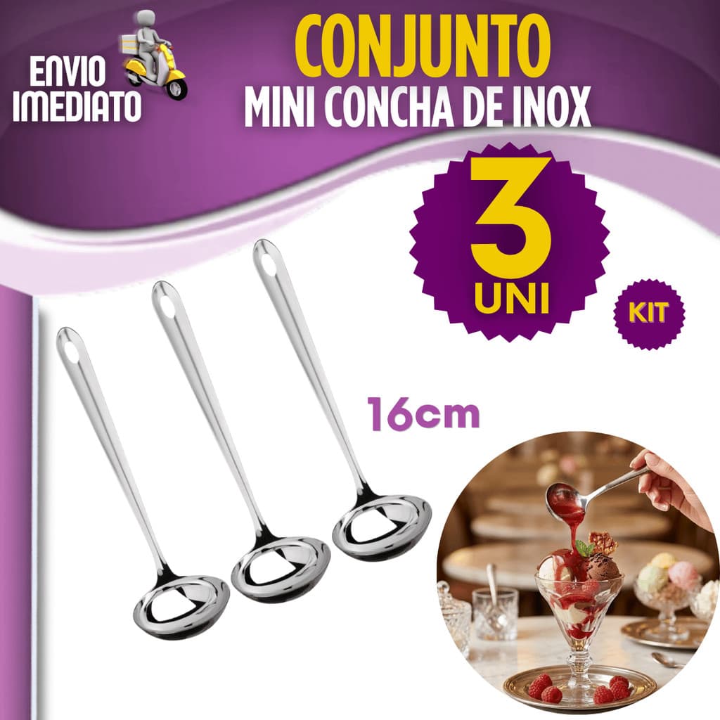 Mini Concha 1/2/3Peças  Aço Inox Pequena para Servir Calda Cobertura Vinagrete Molho Farofa Tempero