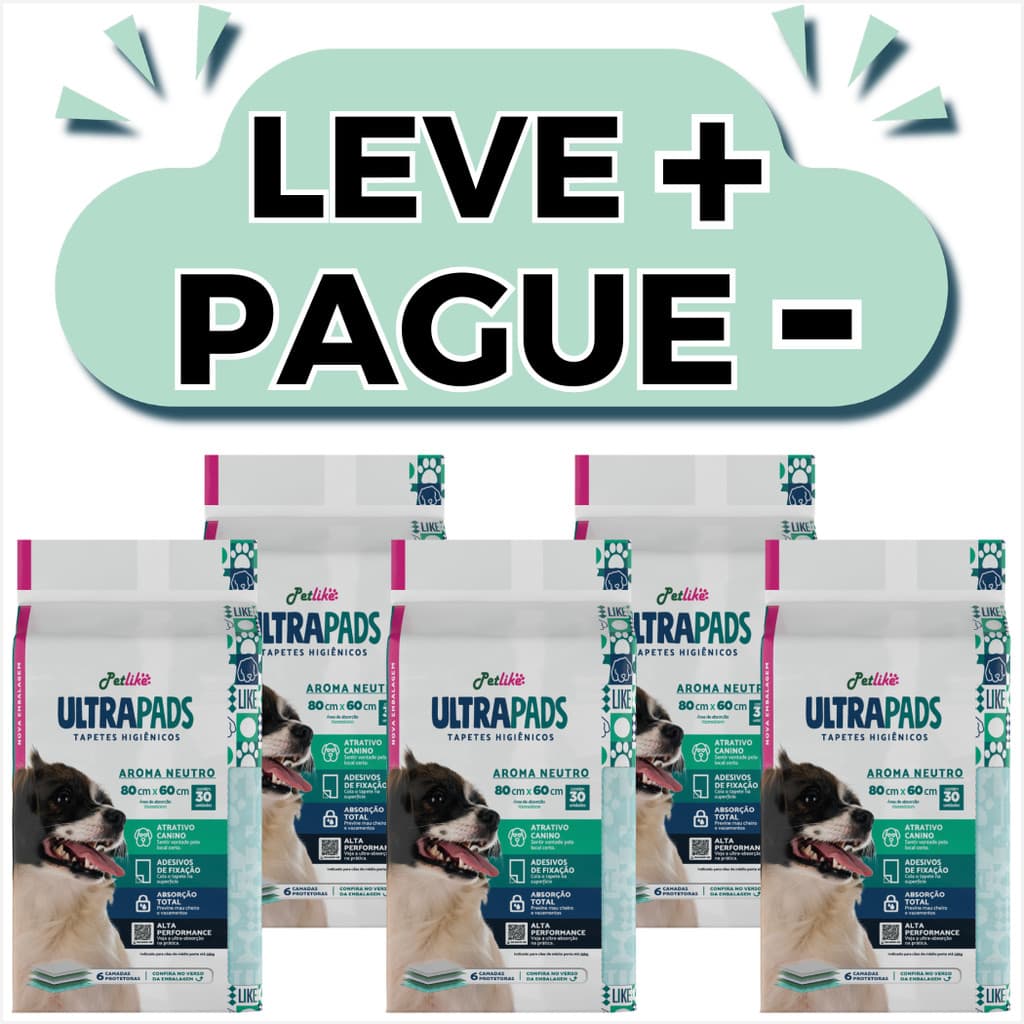 Kit 5 Pacotes Tapetes Higiênicos UltraPads Neutro Para Cães Petlike 80x60cm Com 150 Tapetes