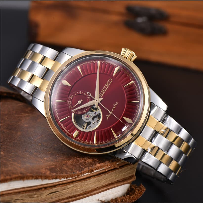 Relógio mecânico de alta qualidade com pulseira de aço, movimento S/EI/KO, relógio masculino.