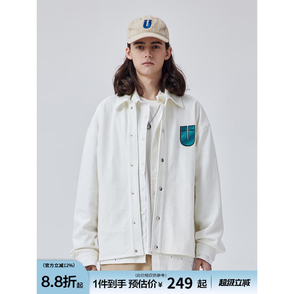 Guuka jaqueta de linho de algodão branco masculino casal Niujunfeng mesmo estilo estilo americano tridimensional texturi