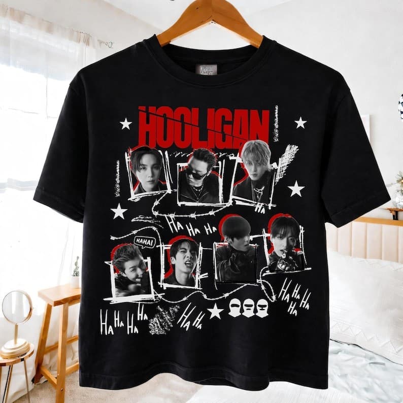 Camiseta Masculina Feminina Estampa BTS Hooligan Tour Grunge T-shirt Unissex Streetwear Envio Imediato